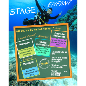 Stage enfant plongée du 28 juillet au 1er août 2025